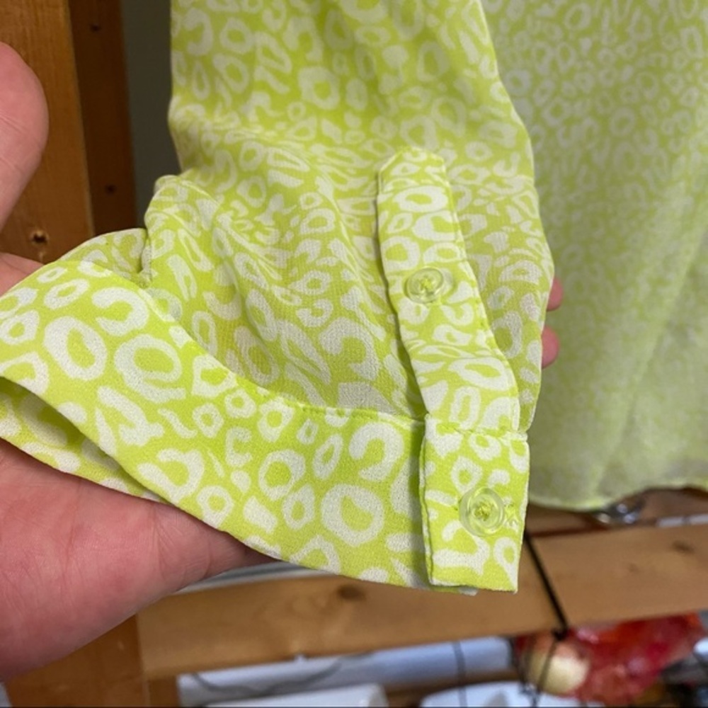 Banana Republic neon yellow animal print sheer button down shirt - Picture 7 of 14